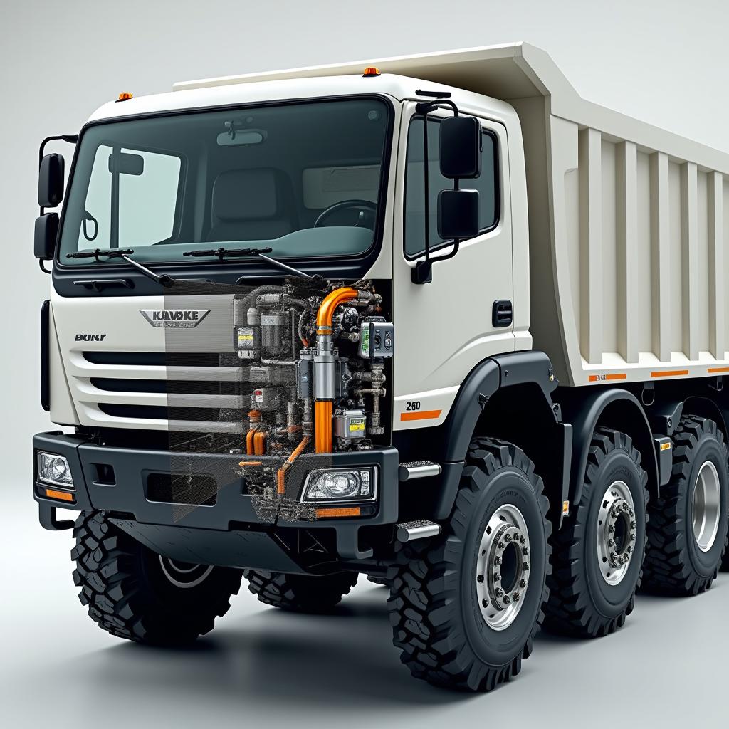 A detailed close-up view of a hydraulic piston used in a full electric dump truck with a capacity of 15 cubic meters