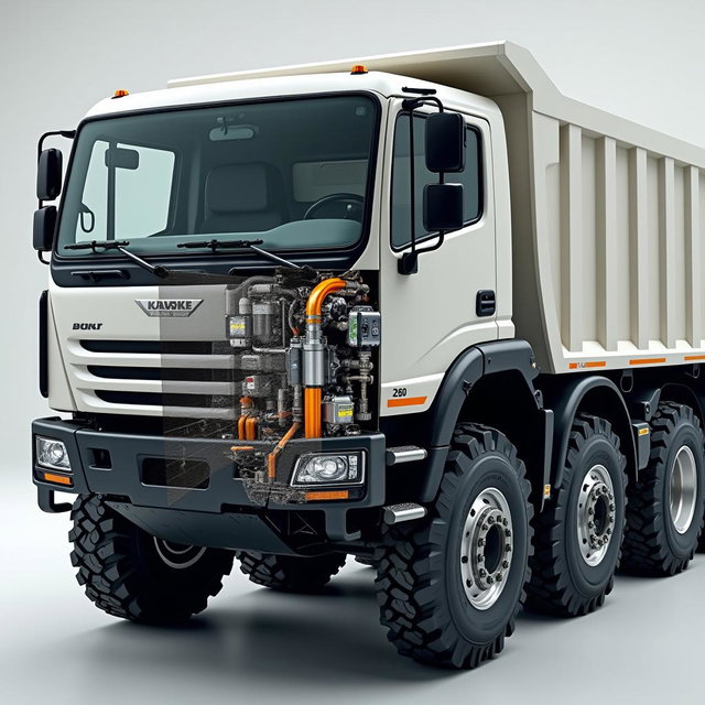 A detailed close-up view of a hydraulic piston used in a full electric dump truck with a capacity of 15 cubic meters