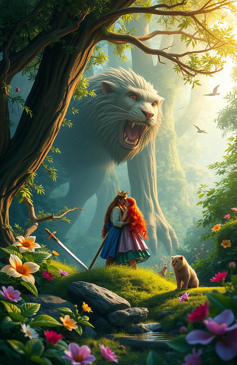 A magical forest setting where a powerful wizardess named Ariel protects the enchanted woods