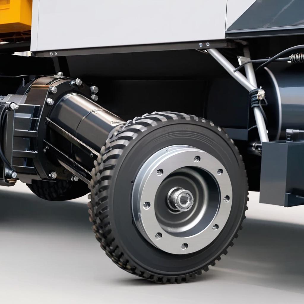 detail of transmission system in-wheels electric motors for dump truck