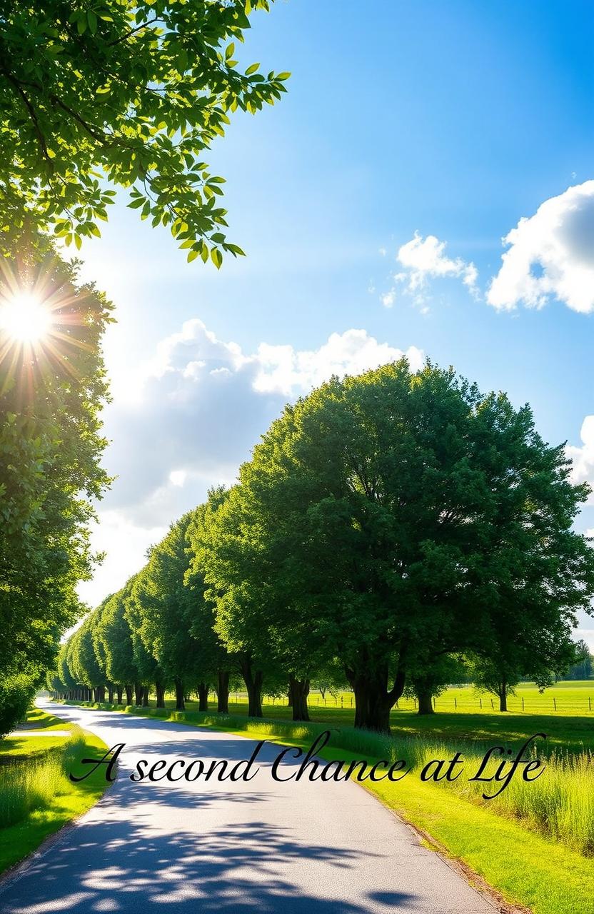 A picturesque road lined with lush green trees under a bright blue sky