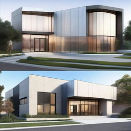 Elevations of a modern bank showcasing the sleek and contemporary exterior architecture