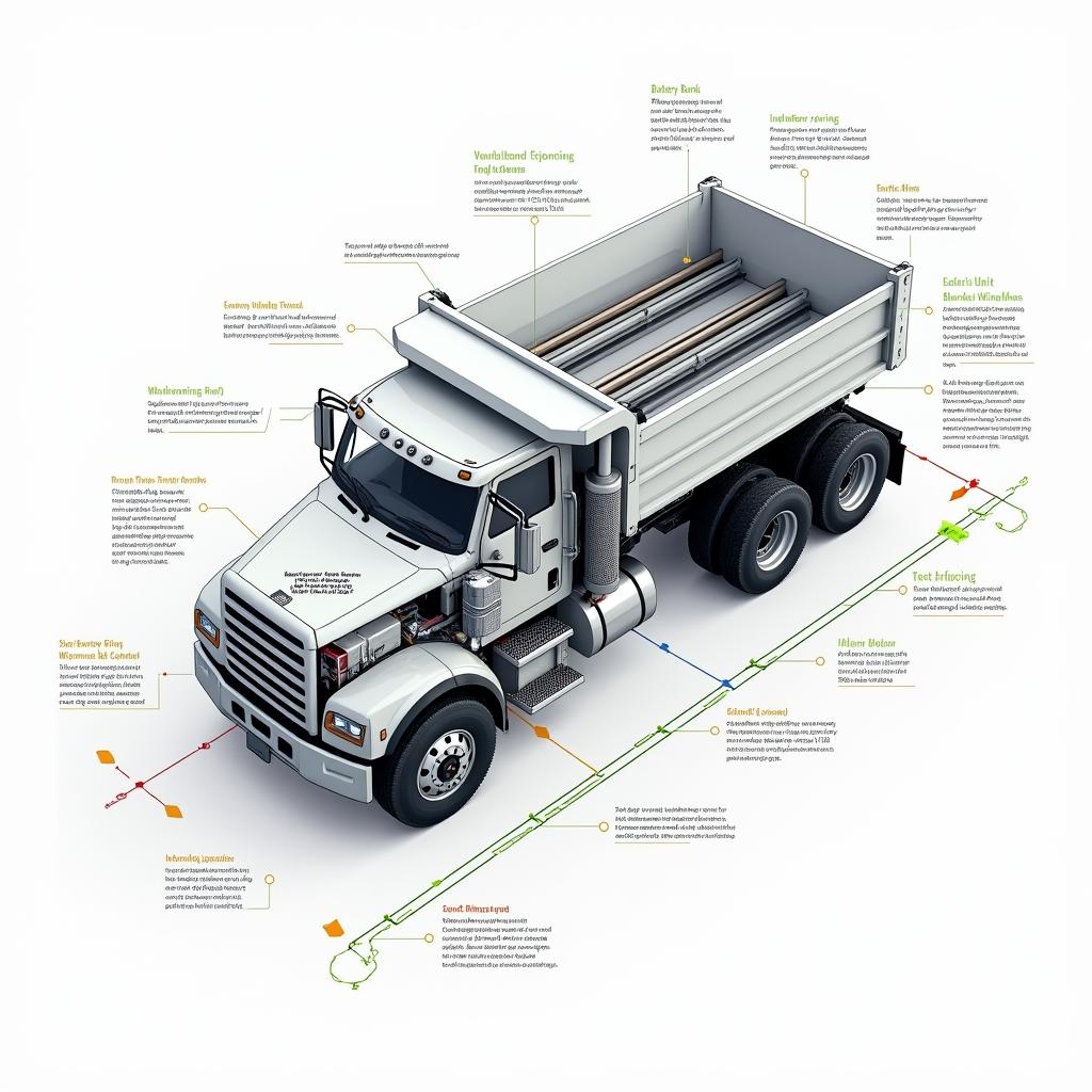 A technical design illustration of an electric distribution system for an electric dump truck