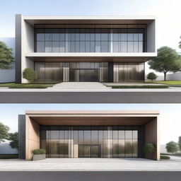 Elevations of a modern bank showcasing the sleek and contemporary exterior architecture