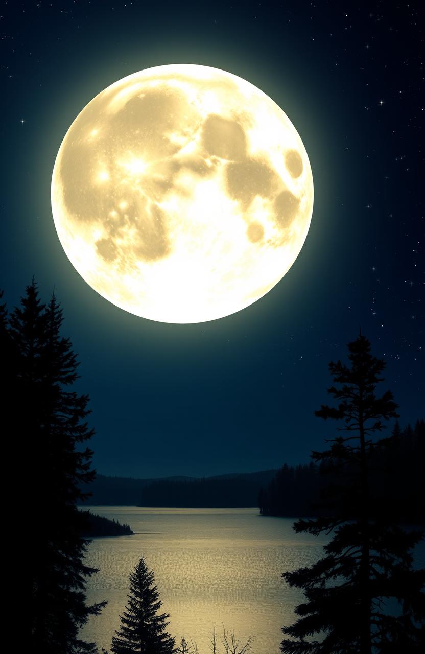 A breathtaking view of a full moon illuminating a serene night sky