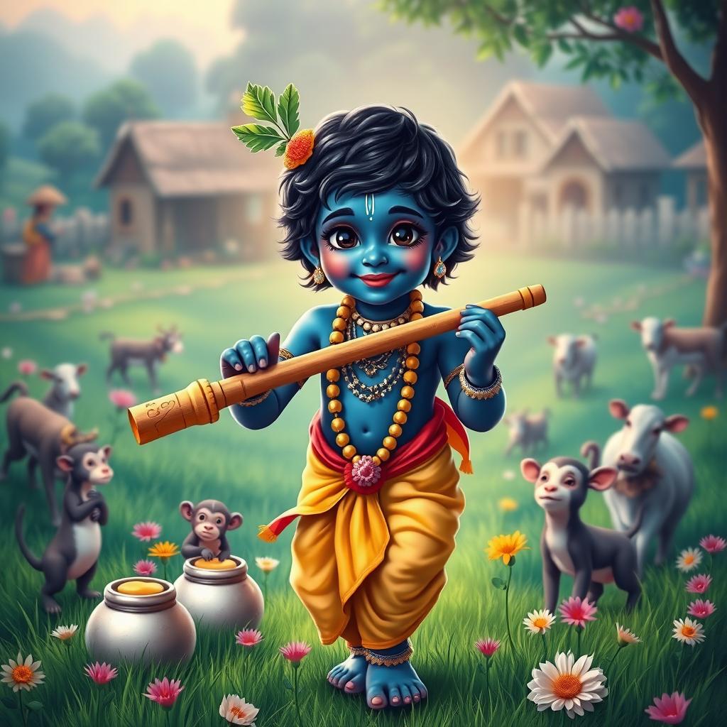 A beautiful depiction of young Krishna, embodying his childhood innocence and charm