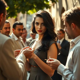 A realistic photograph capturing a stunning moment inspired by the character Malena, played by Monica Bellucci