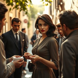 A realistic photograph capturing a stunning moment inspired by the character Malena, played by Monica Bellucci