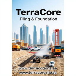 A high-quality cover image for an A4-sized Prequalification brochure, depicting a recent construction project in Dubai focused on dewatering methods