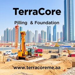 A high-quality cover image for an A4-sized Prequalification brochure, depicting a recent construction project in Dubai focused on dewatering methods