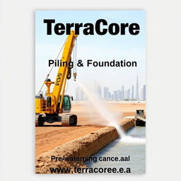 A high-quality front cover image for an A4-sized Prequalification brochure featuring a recent image of Dewatering Method works at a project site in Dubai