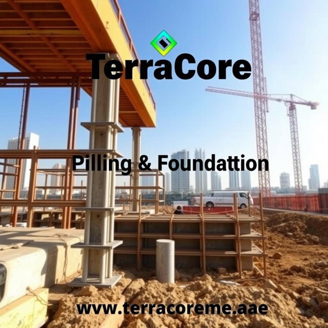 A high-quality front cover image for an A4-sized brochure featuring a recent image of Shoring works at a construction project site in Dubai