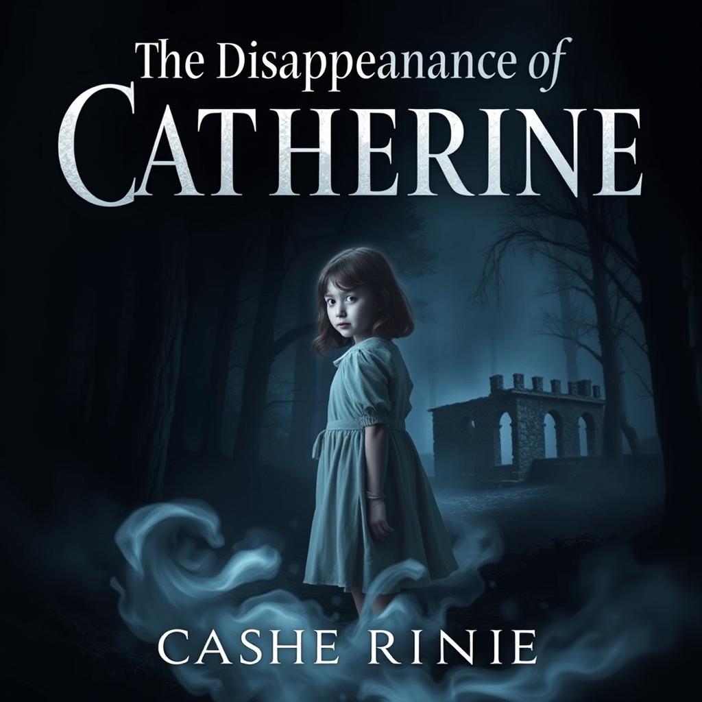 A haunting and captivating book cover for 'The Disappearance of Catherine', set in a dark, atmospheric environment