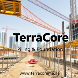 A high-quality front cover image for an A4-sized brochure featuring a recent image of Shoring works at a construction project site in Dubai