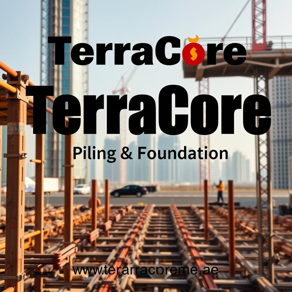 A high-quality front cover image for an A4-sized brochure featuring a recent image of Shoring works at a construction project site in Dubai