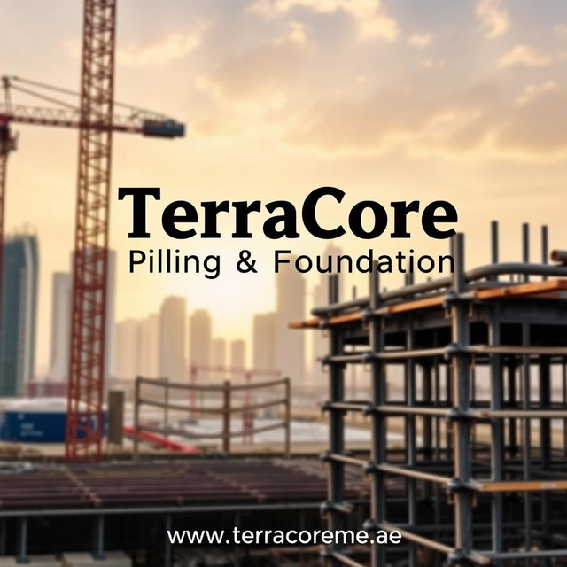 A high-quality front cover image for an A4-sized brochure featuring a recent image of Shoring works at a construction project site in Dubai
