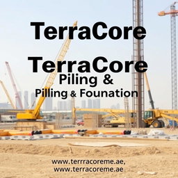 A high-quality front cover image for an A4-sized brochure featuring a recent image of Piling works at a construction project site in Dubai