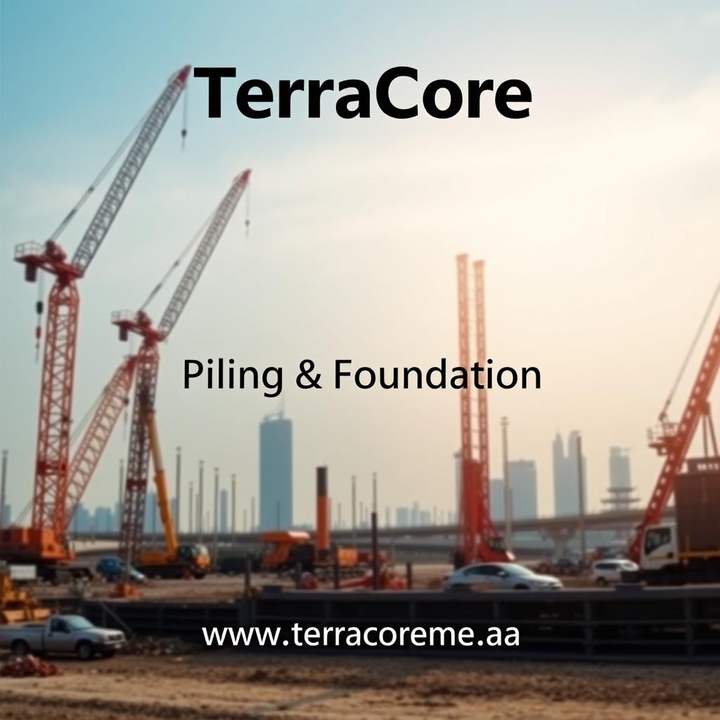 A high-quality front cover image for an A4-sized brochure featuring a recent image of Piling works at a construction project site in Dubai