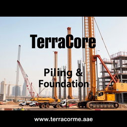 A high-quality front cover image for an A4-sized brochure featuring a recent image of Piling works at a construction project site in Dubai