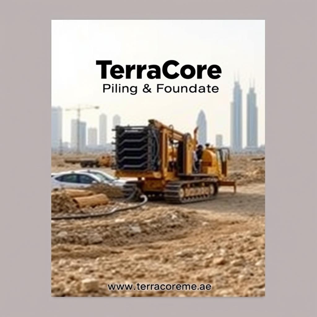 A high-quality cover image for an A4-sized brochure, featuring a recent site image showcasing NDRC (Non-Destructive Rock Cutting) HDD (Horizontal Directional Drilling) works at a construction site in Dubai
