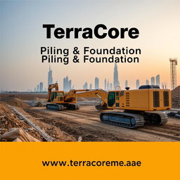 A high-quality cover image for an A4-sized brochure, featuring a recent site image showcasing NDRC (Non-Destructive Rock Cutting) HDD (Horizontal Directional Drilling) works at a construction site in Dubai