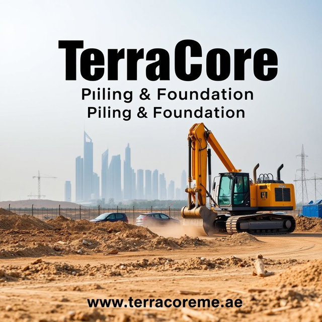 A high-quality cover image for an A4-sized brochure, featuring a recent site image showcasing NDRC (Non-Destructive Rock Cutting) HDD (Horizontal Directional Drilling) works at a construction site in Dubai