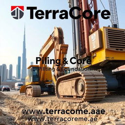 A high-quality cover image for an A4-sized brochure, showcasing a recent project involving NDRC (Non-Destructive Rock Cutting) HDD (Horizontal Directional Drilling) works at a construction site in Dubai
