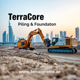 A high-quality cover image for an A4-sized brochure, showcasing a recent project involving NDRC (Non-Destructive Rock Cutting) HDD (Horizontal Directional Drilling) works at a construction site in Dubai