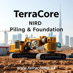 A high-quality cover image for an A4-sized brochure, showcasing a recent project involving NDRC (Non-Destructive Rock Cutting) HDD (Horizontal Directional Drilling) works at a construction site in Dubai