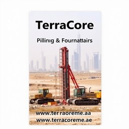 A high-quality cover image for an A4-sized brochure, featuring a recent construction project showcasing piling works at a site in Dubai