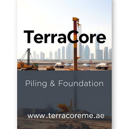 A high-quality cover image for an A4-sized brochure, featuring a recent construction project showcasing piling works at a site in Dubai