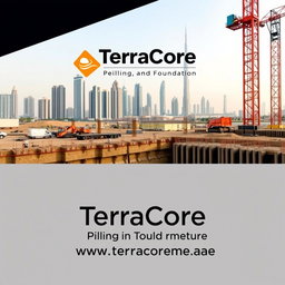 A high-quality cover image for an A4-sized brochure, featuring a recent construction site showcasing shoring works at a project in Dubai