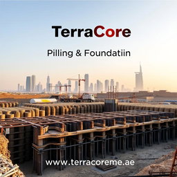 A high-quality cover image for an A4-sized brochure, featuring a recent construction site showcasing shoring works at a project in Dubai