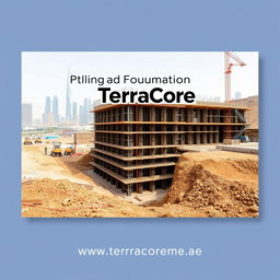 A high-quality cover image for an A4-sized brochure, featuring a recent construction site showcasing shoring works at a project in Dubai