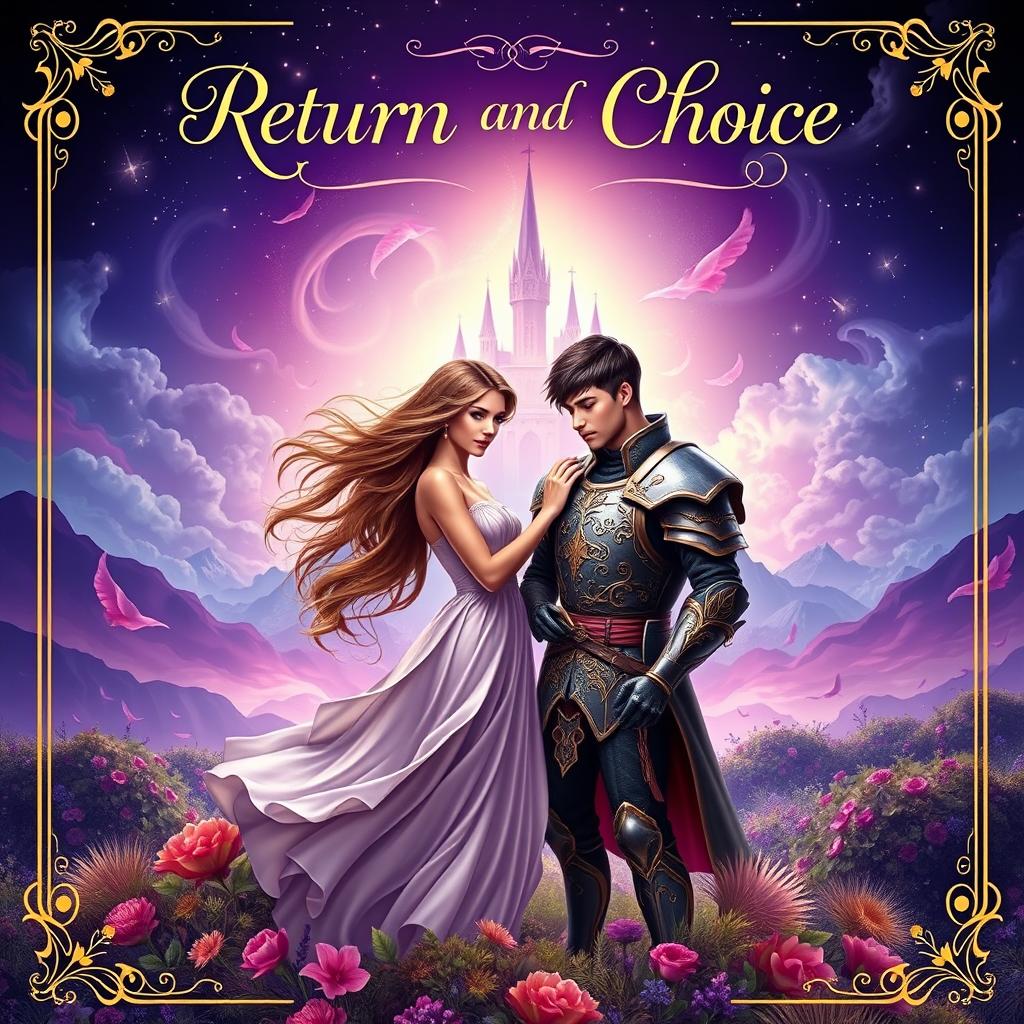 A captivating and enchanting book cover for 'Return and Choice', blending elements of fantasy and romance