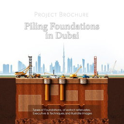 A high-quality front cover image for a project brochure focused on Piling foundations in Dubai
