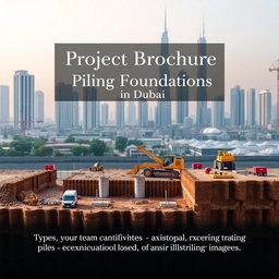 A high-quality front cover image for a project brochure focused on Piling foundations in Dubai