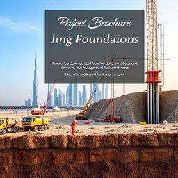 A high-quality front cover image for a project brochure focused on Piling foundations in Dubai