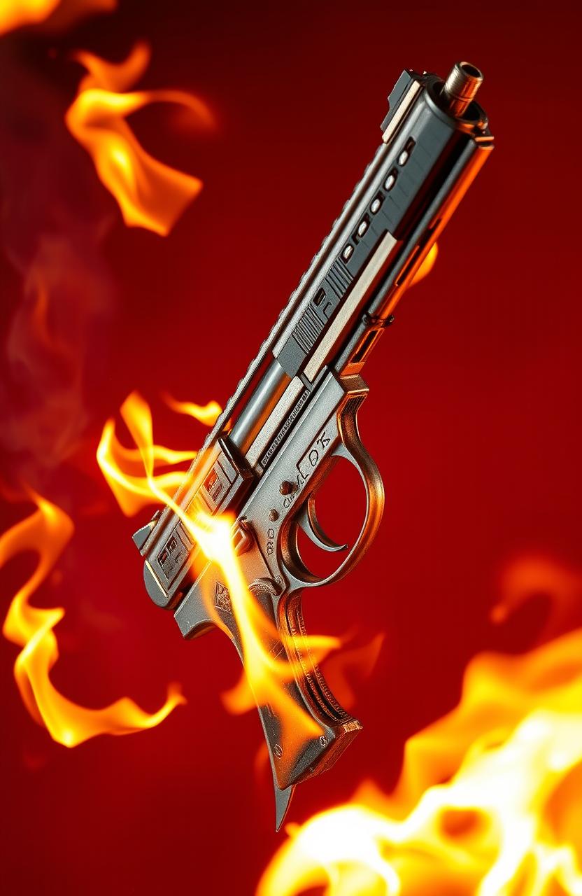 A striking image featuring a detailed gun intricately designed with daggers integrated into its structure, showcasing a powerful and fierce aesthetic