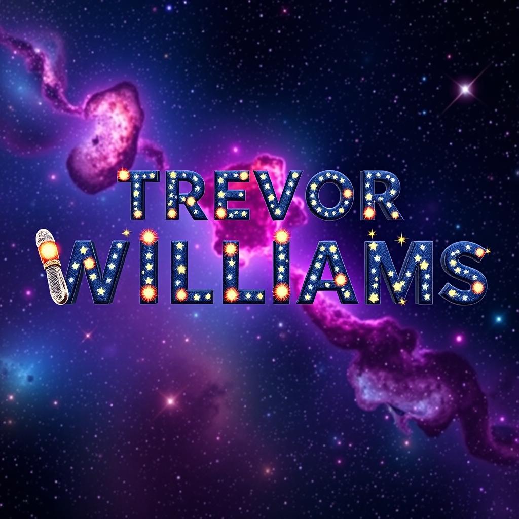 The name 'Trevor Williams' designed in a unique font that depicts outer space, with stars and asteroids incorporated into the letters