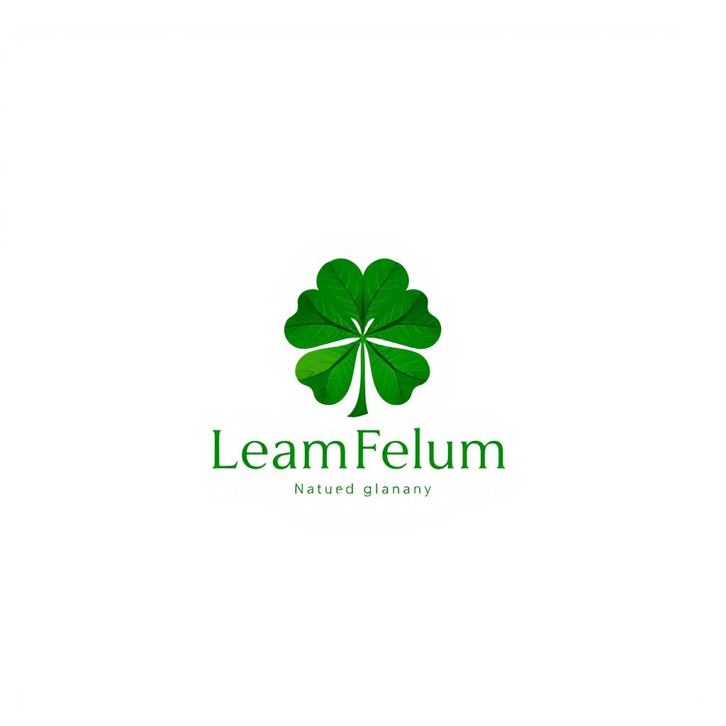 A stylish logo design for a leather company featuring a green trifolium (clover) symbol that conveys luck and natural elegance