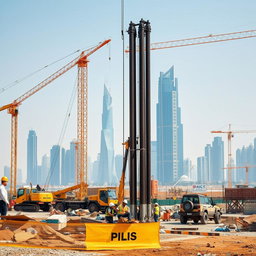 A carefully selected high-resolution A4 size image depicting piling works at a construction site in Dubai