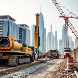 A carefully selected high-resolution A4 size image depicting NDRC (Non-Destructive Road Crossing) works at a construction site in Dubai, tailored for TerraCore Piling & Foundation