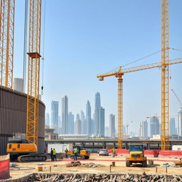 A carefully selected high-resolution A4 size image depicting shoring H-Beam and Sheet Pile Walls works at a construction site in Dubai, specifically designed for TerraCore Piling & Foundation