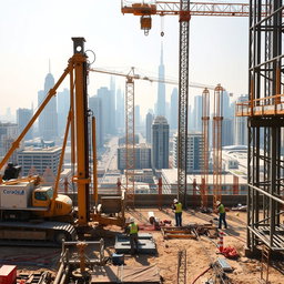A carefully selected high-resolution A4 size image depicting shoring Tie Back Anchors and Internal Steel Struts works at a construction site in Dubai, specifically for TerraCore Piling & Foundation