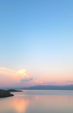 A serene landscape at dawn or dusk, featuring a soft sky in light blue or pink hues, reflecting the sweetness and tranquility of love