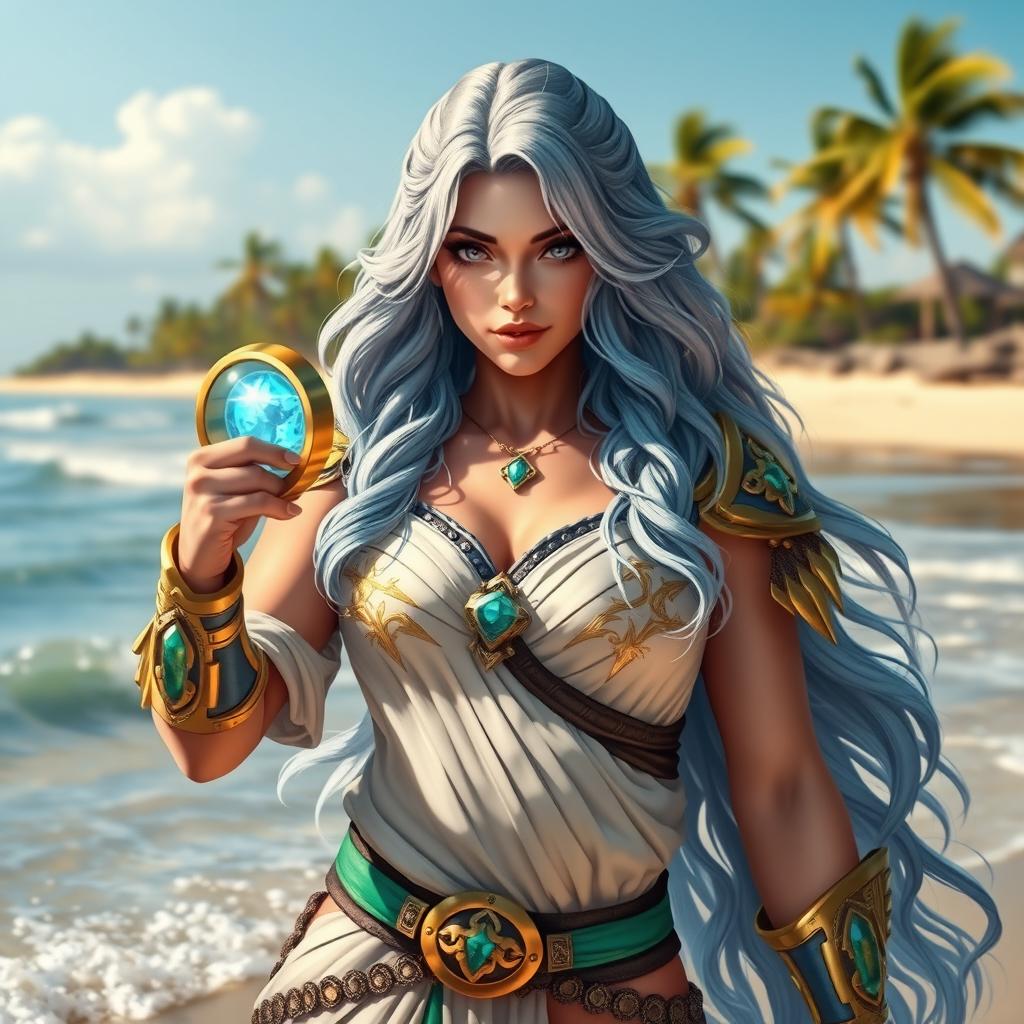 An elegant and fierce warrior enjoys a day at the beach