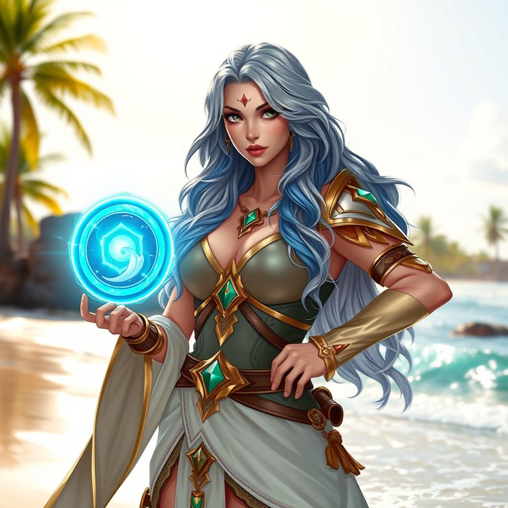 An elegant and fierce warrior enjoying a day at the beach