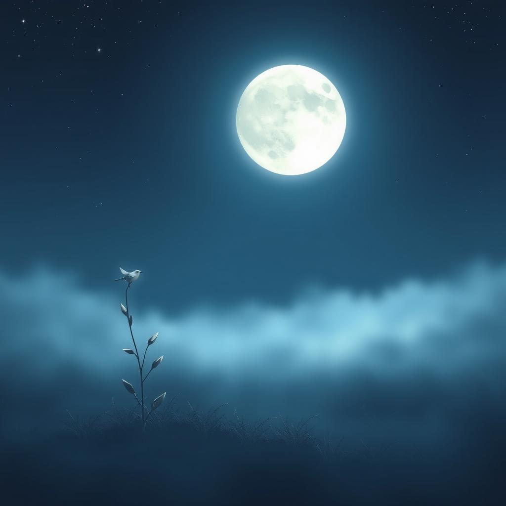 A soothing night scene bathed in soft moonlight, with the entire environment enveloped in complete silence