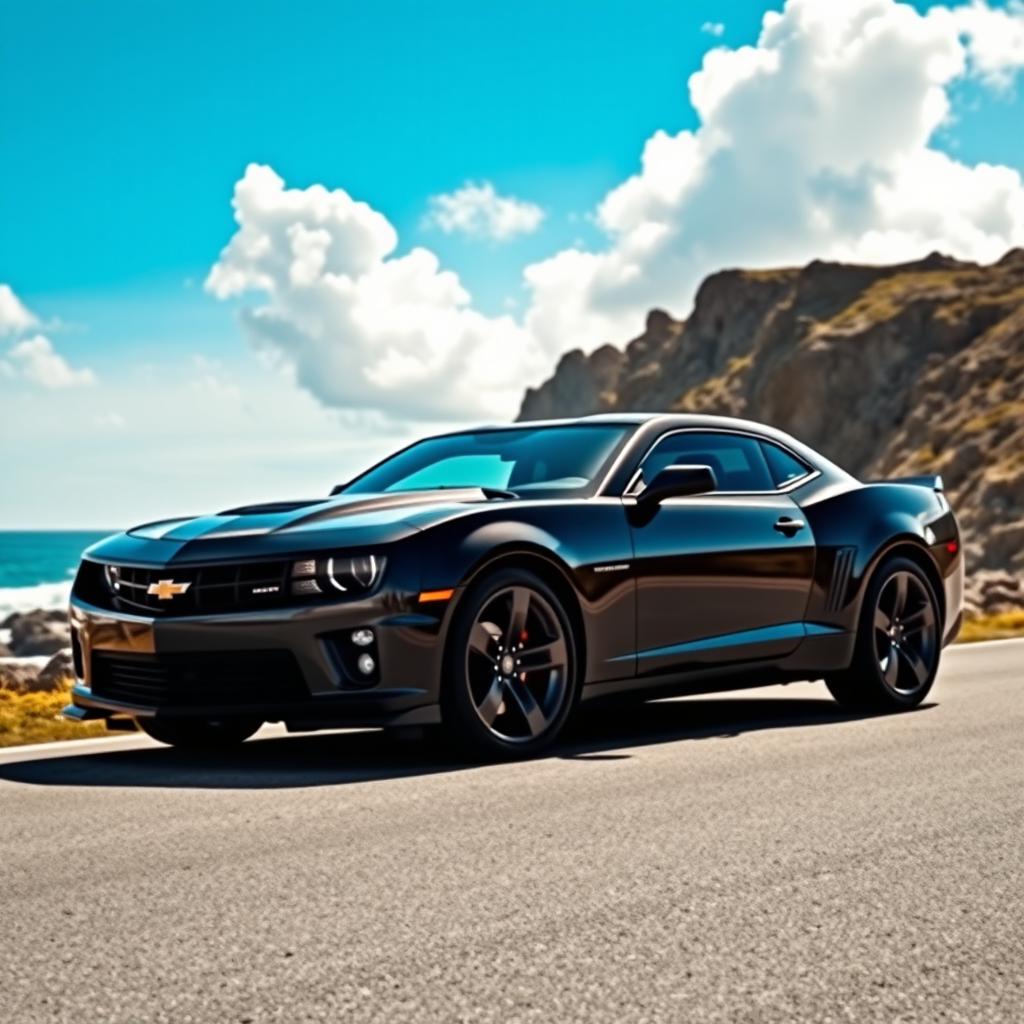 A striking Chevrolet Camaro SS, showcasing its muscular design and aggressive stance
